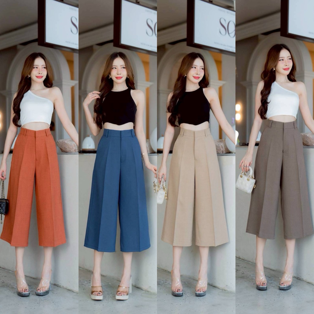 กางเกงขา7ส่วนมีหูผ้าฟลอร่าทรงขากระบอกสวยเป๊ะS-3XL