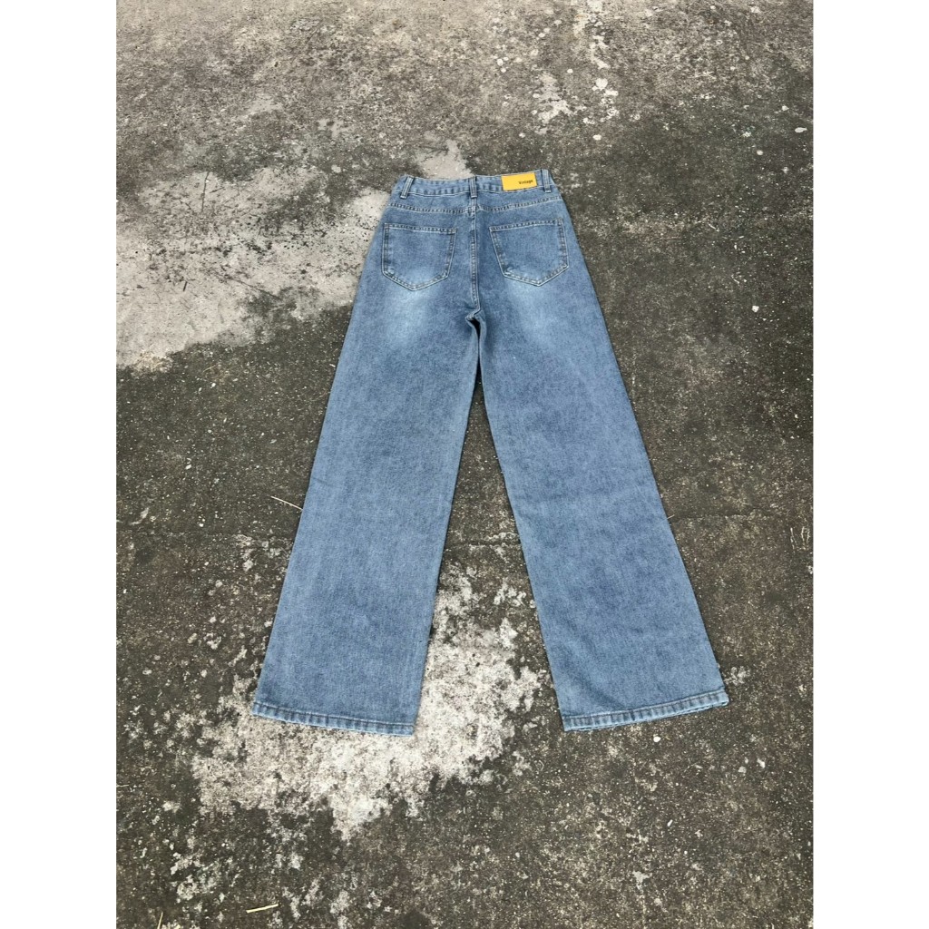 กางเกงยีนส์กระบอกกลางเอวสูงป้านวินเทจสีBlue1368 - รูปที่ 6