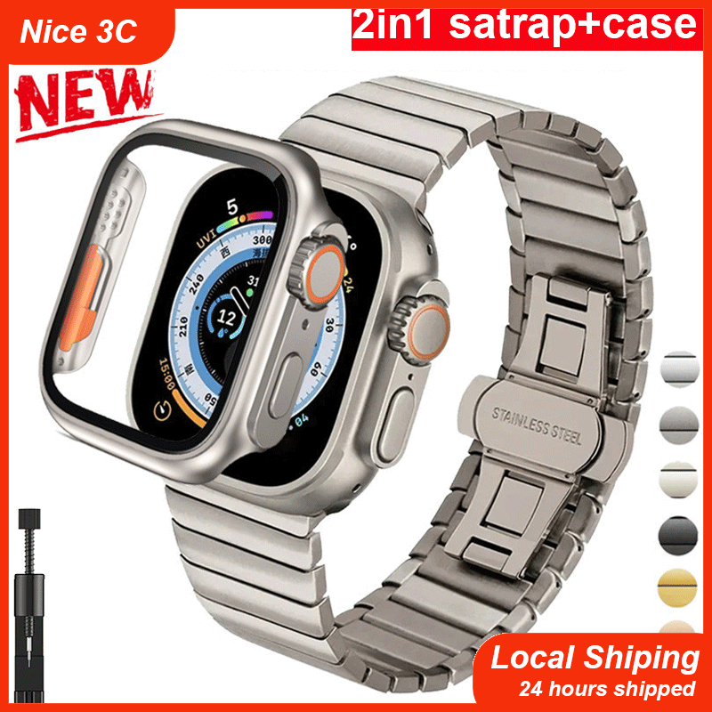อัพเกรดเป็นเคสนาฬิกา Ultra Watch + สายโลหะ สำหรับ iWatch Series 10 9 8 7 45mm 41mm เคสกระจก PC + สายโลหะ