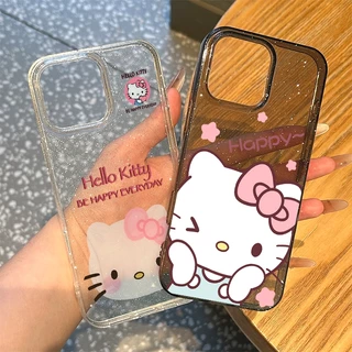 เข้ากันได้กับ IPhone 16 15 14 13 12 11 Pro Max X XR Xs Max 7/8Plus น่ารักสีชมพู Kitty แฟชั่น Star เคส