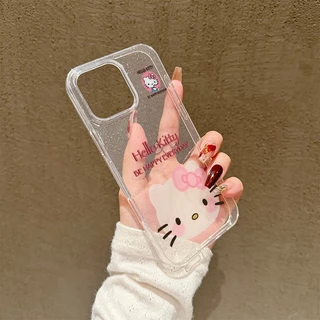 เข้ากันได้กับ IPhone 16 15 14 13 12 11 Pro Max X XR Xs Max 7/8Plus น่ารักสีชมพู Kitty แฟชั่น Star เคส