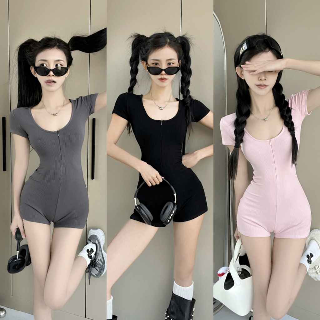 จั๊มสูท เสื้อยืดแขนสั้น ทั้งหมด7สี ทรงเข้ารูป เหมาะใส่ไปโยคะ ใส่สบาย #020400