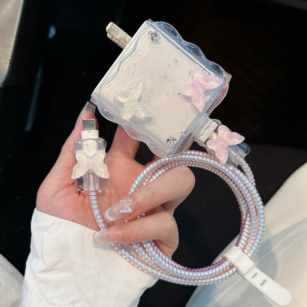 ชุดพันสาย ลายผีเสื้อ แอนดรอยด์ ชุดถนอมสายชาร์จ ป้องกันสายหัก รุ่น vivo33W 18W 44W oppo33W oppo67W oppo80W