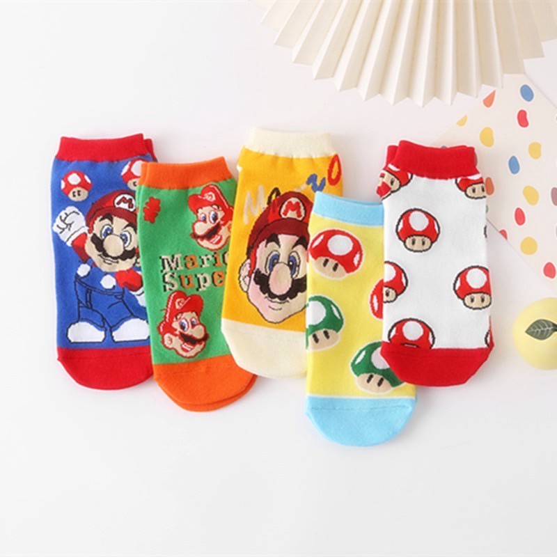 ส่งจากไทย🍄 Mario Socks ถุงเท้า มาริโอ้ ถุงเท้าข้อสั้น ลวดลาย น่ารัก สีสันสดใส 25018