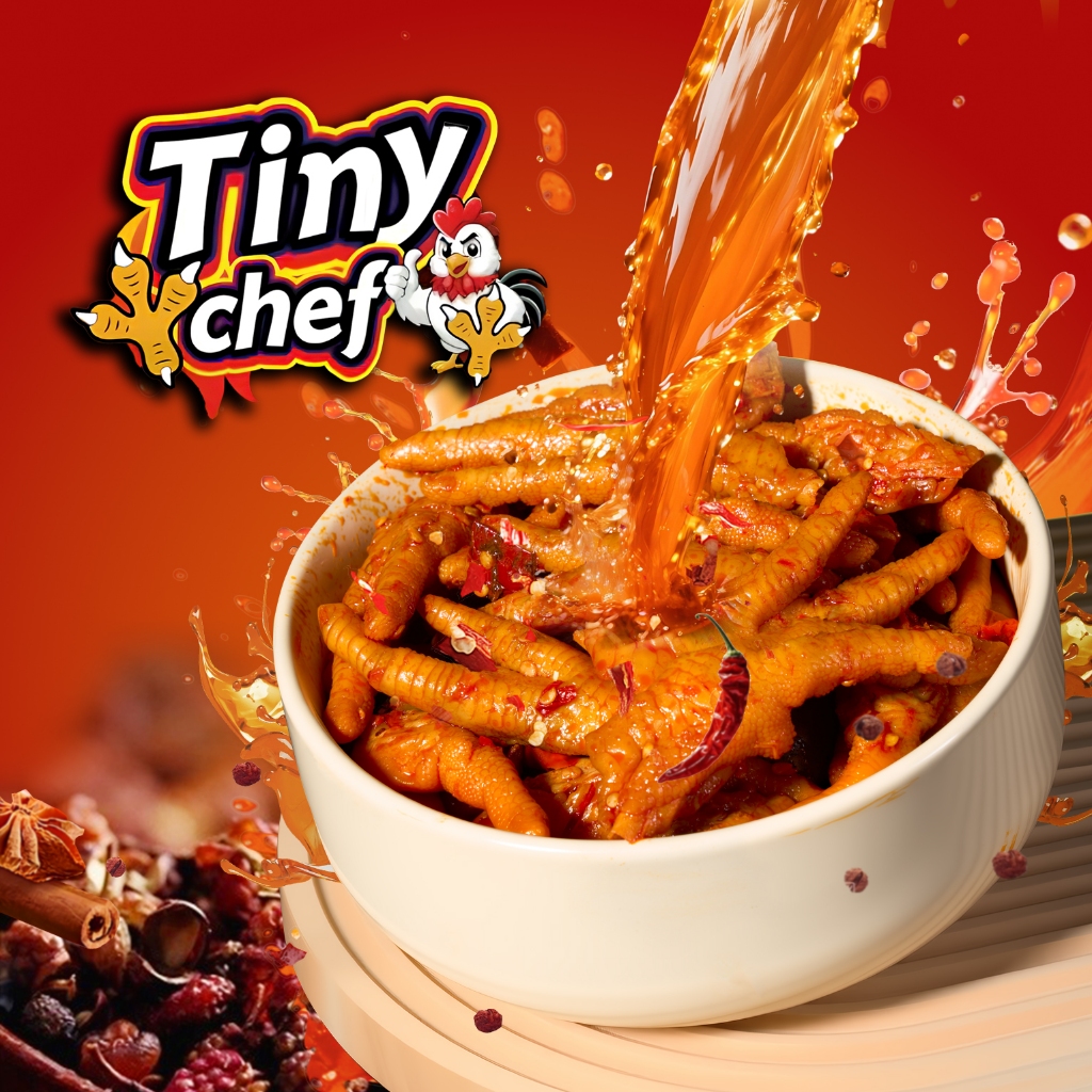 Tiny chef ตีนไก่ปรุงรสพร้อมทาน มี 3 รสชาติ หม่าล่า เชียงล่า พริกดอง มี อย. ผลิตในประเทศไทย รสสัมผัสน