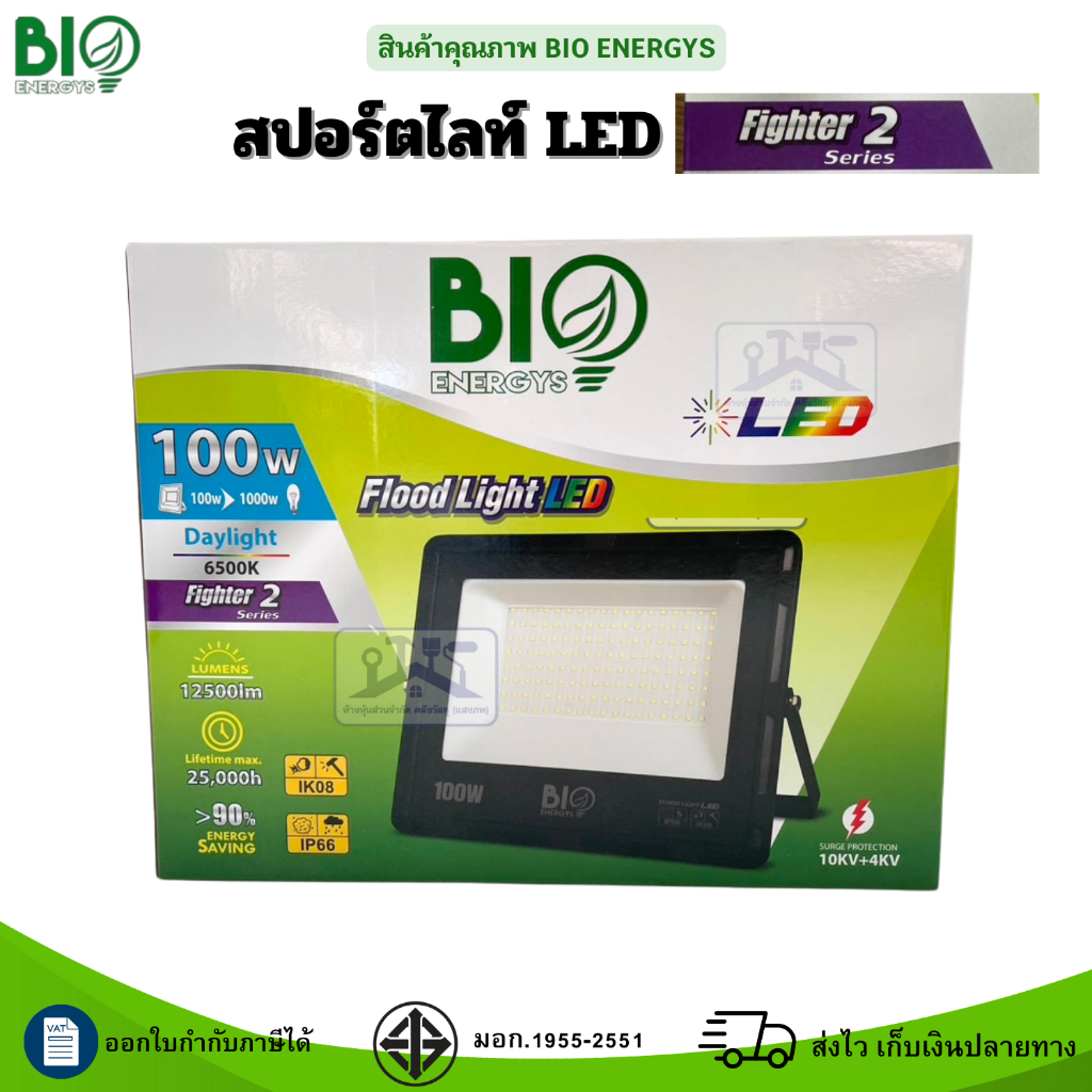 Bio energys สปอร์ตไลท์ ฟลัดไลท์ โคมไฟสนาม LED รุ่น Fighter2 Series  100วัตต์ แสงขาวDaylight