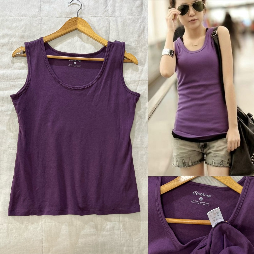 (G267) Clothing เสื้อแขนกุดไซส์ LL สีม่วงเข้ม อก 38-42 ยาว 22.5 สภาพใหม่ ผ้าคอตตอน100% นิ่มมากๆ ❤️49