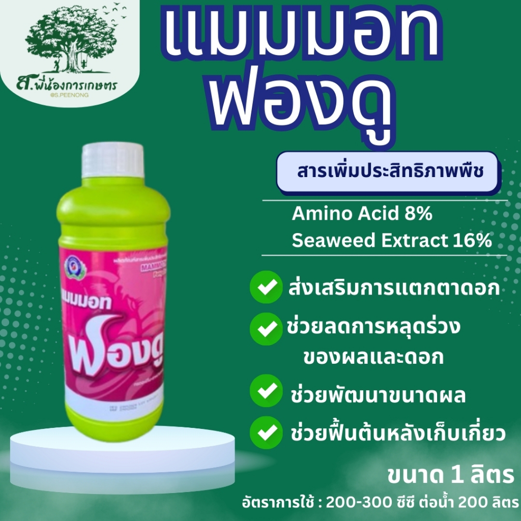 แมมมอท ฟองดู สาหร่ายสีเขียวเข้มข้น+อะมิโน ขนาด 1 ลิตร ส่งเสริมการแตกตายอด หรือตาใบ ส่งเสริมการทำใบชุดใหม่ให้พร้อมออกดอก