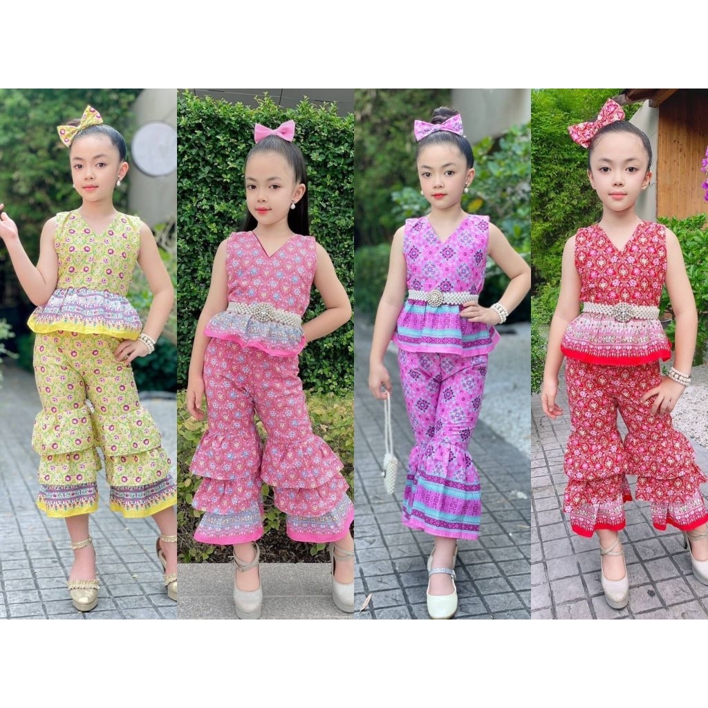 ชุดไทยเด็กผู้หญิงขาระบาย ชุดไทยประยุกต์ พร้อมส่ง(IN)