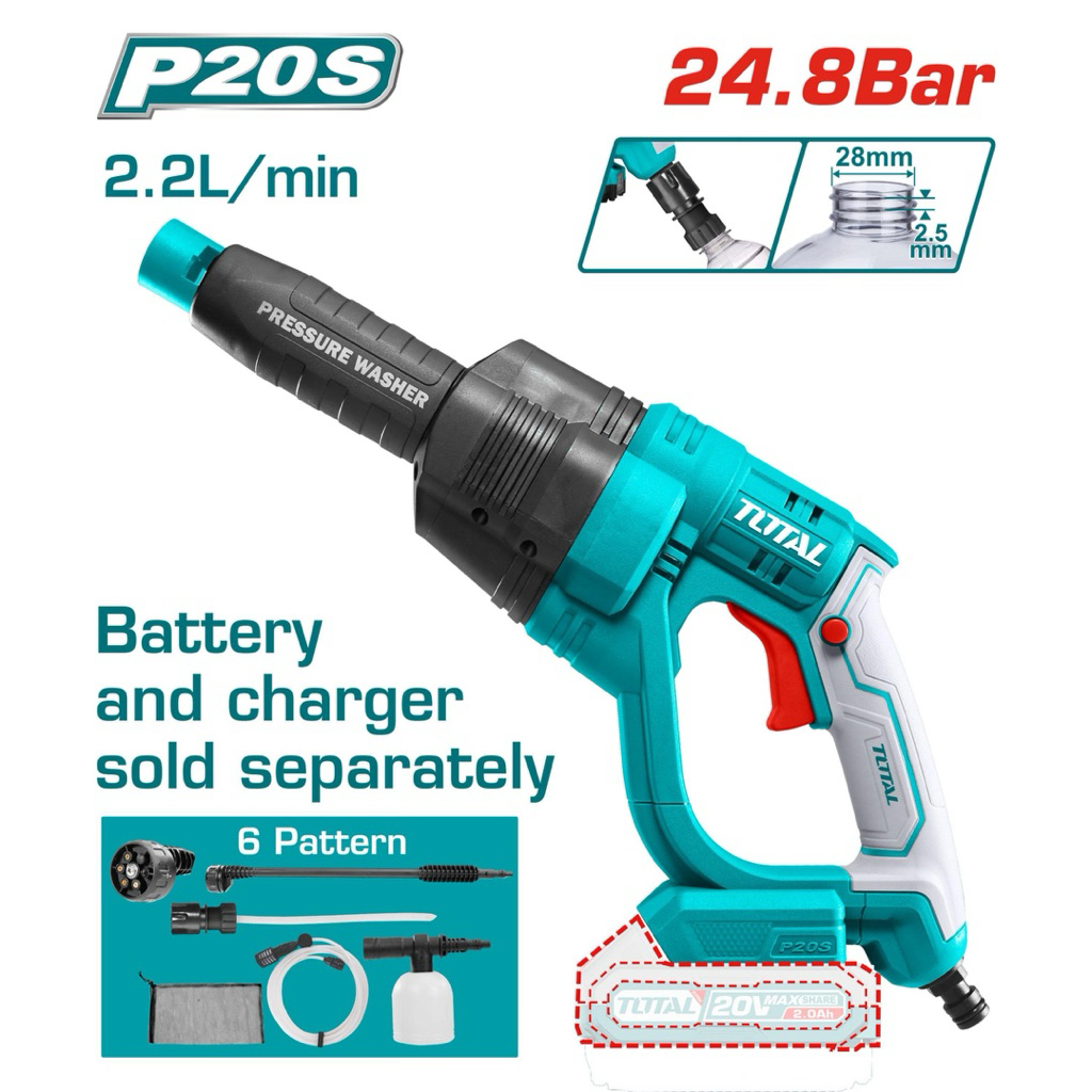 TOTAL เครื่องฉีดน้ำ ไร้สาย 20 โวลท์ พร้อมอุปกรณ์ TPWLI2008 / TPWLI20084 / TPWLI2036 / TPWLI20362