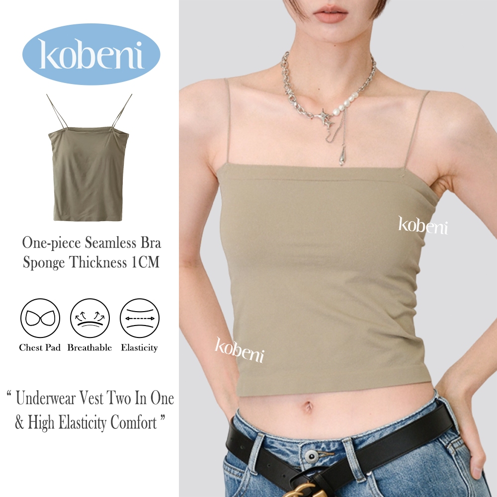 ⭐KOBENI⭐เสื้อสายเดี่ยว บรา แนวเกาะอก มีฟองน้ำในตัว สายสปาเก็ตตี้ เต็มตัว ยืดหยุ่นดี นุ่มสบาย