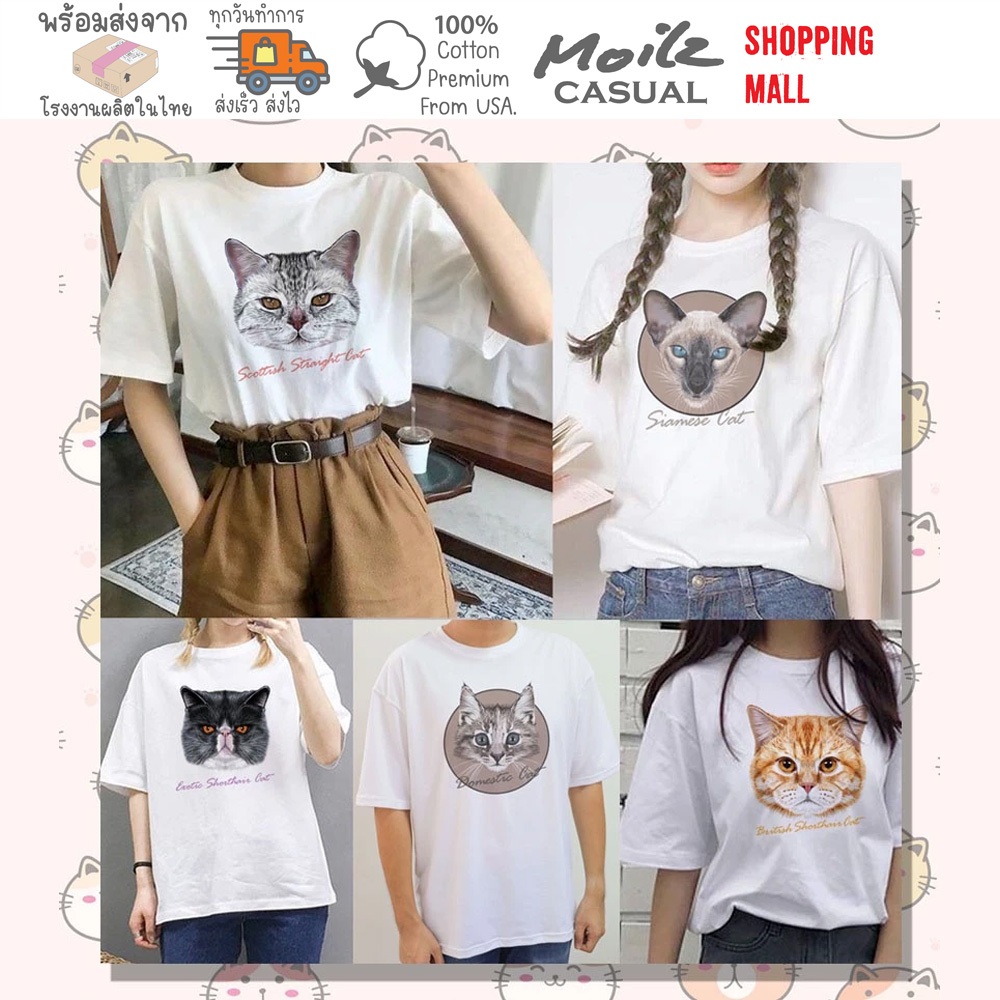Moilz Casual เสื้อลายแมว แฟชั่น ยืดเกาหลี ทาสแมว ลายสัตว์