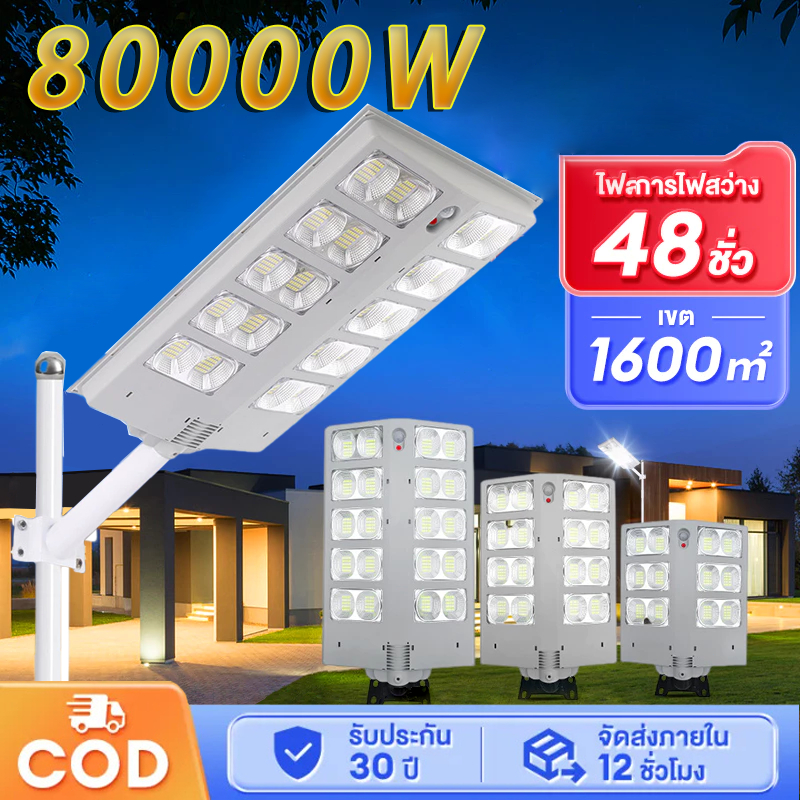 【อัพเกรดช่วงแสง🔥】ไฟถนนโซล่าเซลล์80000W โซล่าเซลล์ Solar Light กันน้ำIp67 เซ็นเซอร์ร่างกาย 340°มุมแสง