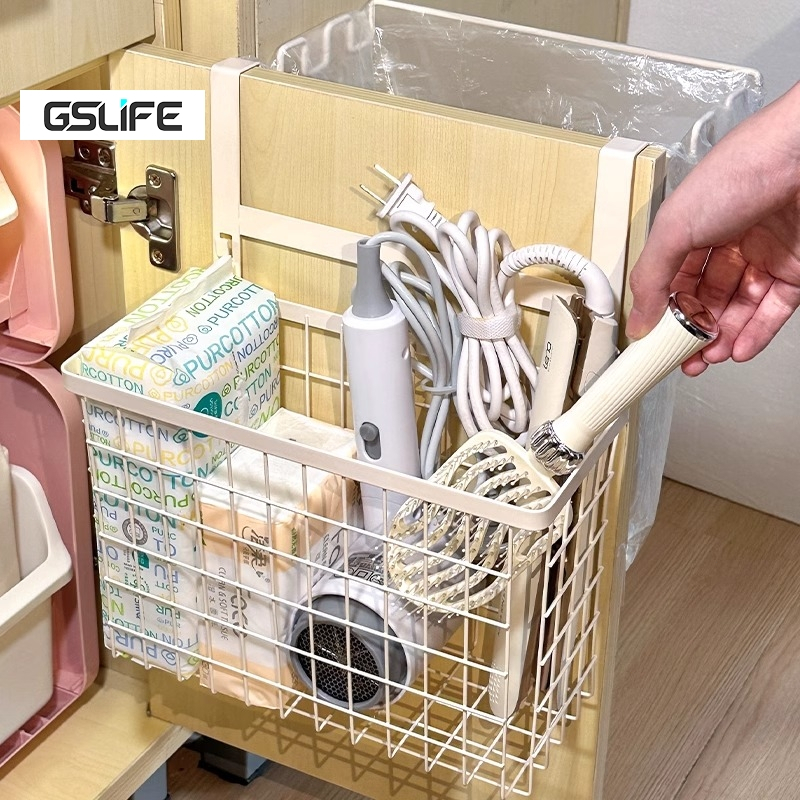 GSlife ตะกร้าสำหรับประตูตู้ในครัว แขวนได้สองด้าน ชั้นวางเสื้อผ้าอเนกประสงค์ ปรับระดับความสูง ติดตั้งง่ายๆ​