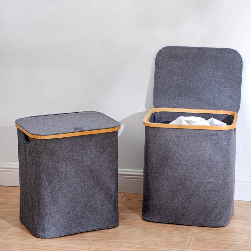 ตะกร้าผ้าอเนกประสงค์ ตะกร้าใส่ผ้า Laundry Basket  ตะกร้าผ้าพับเก็บได้ มีฝาปิด มีหูจับ  Simple Living