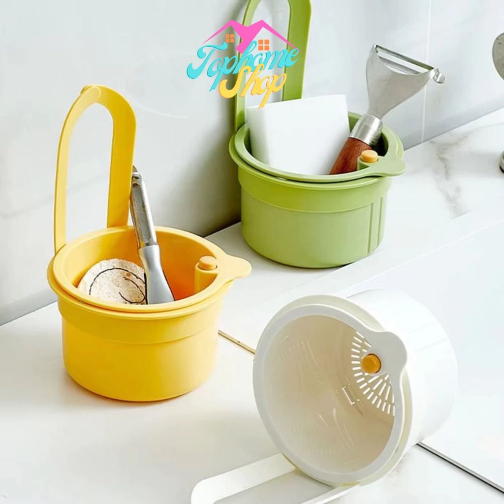 Topshome ตะกร้ากรองเศษอาหาร ชั้นวางท่อระบายน้ำแบบแขวน ตะกร้ากรองอ่างล้างจานในครัวพร้อมก้นกดเปิด KN-S027