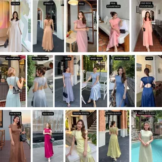 MyWay Brand : Lady Jessika ผ้าซาติน ชุดเดรสออกงาน ชุดเพื่อนเจ้าสาว เดรสยาว ชุดใส่เที่ยว สีชมพู