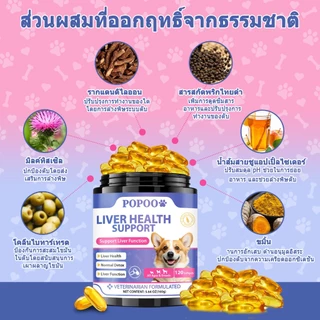 Popoo Liver Health Support for Dogs การทำงานของตับ ภูมิคุ้มกัน สุขภาพระบบย่อยอาหาร ขนมสุนัข อาหารสุนัข 120 แคปซูล