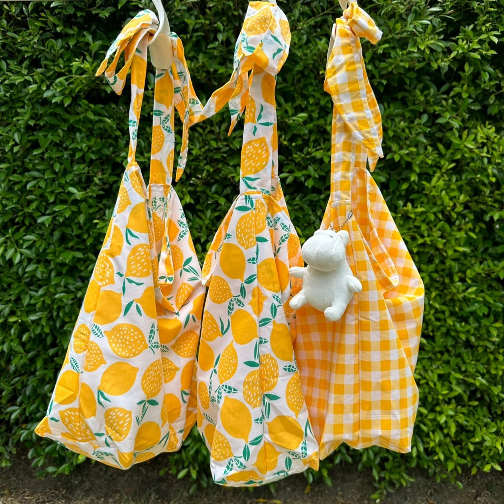baggubag.ca🌷กระเป๋าผ้าลายมะนาว เลม่อน สีเหลือง