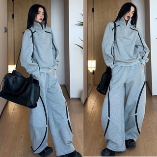 AA 24 ชุดเซ็ต เสื้อสเวตเตอร์ชิปหน้า + กางเกงวอมขากระบอกใหญ๋ท…