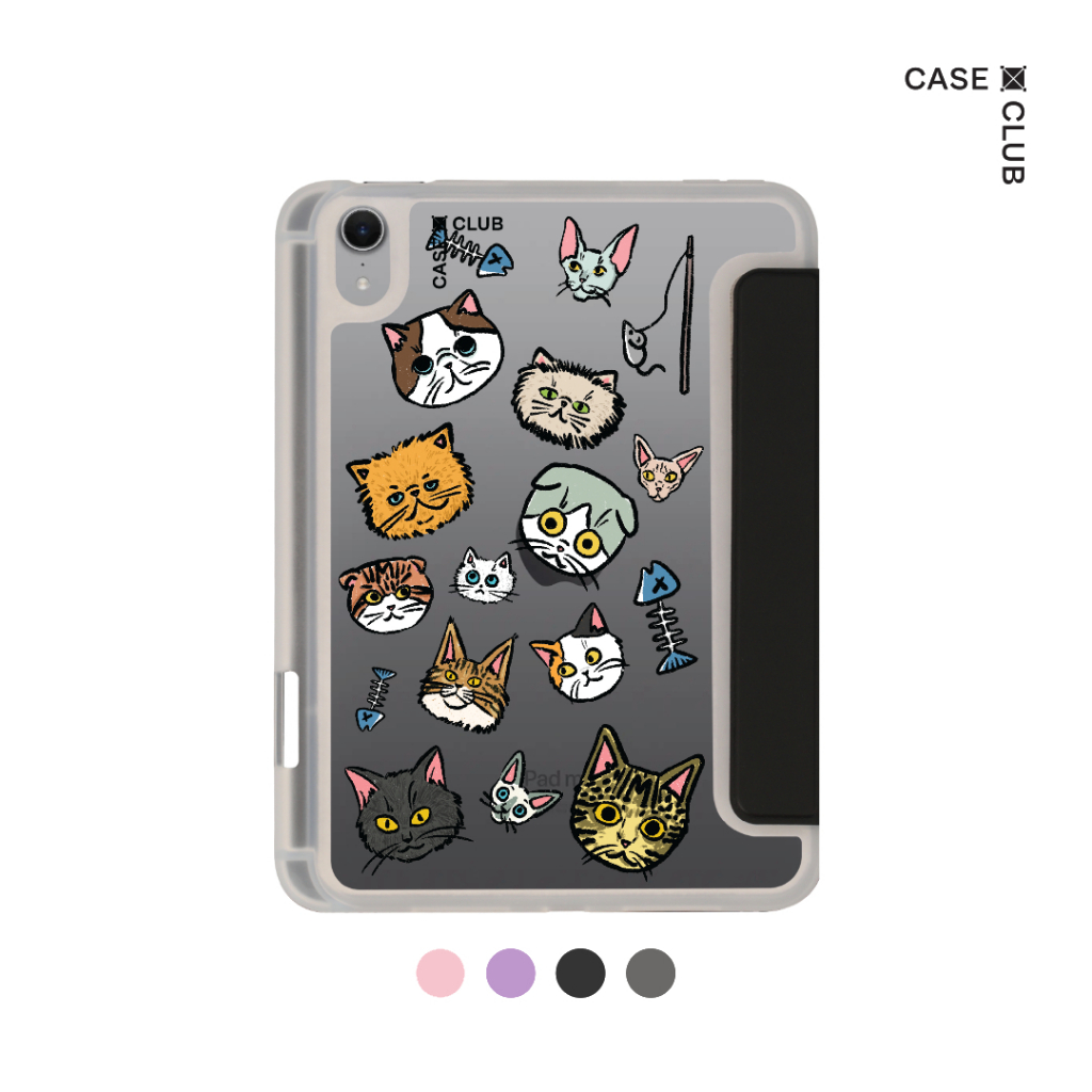 CaseClub เคสไอแพด หลังใส ฝาปิดสี ลาย Cat Pattern สำหรับ iPad Pro/iPad Air/iPad Mini/iPad Gen แมวเหมียวคอมมูนิตี้