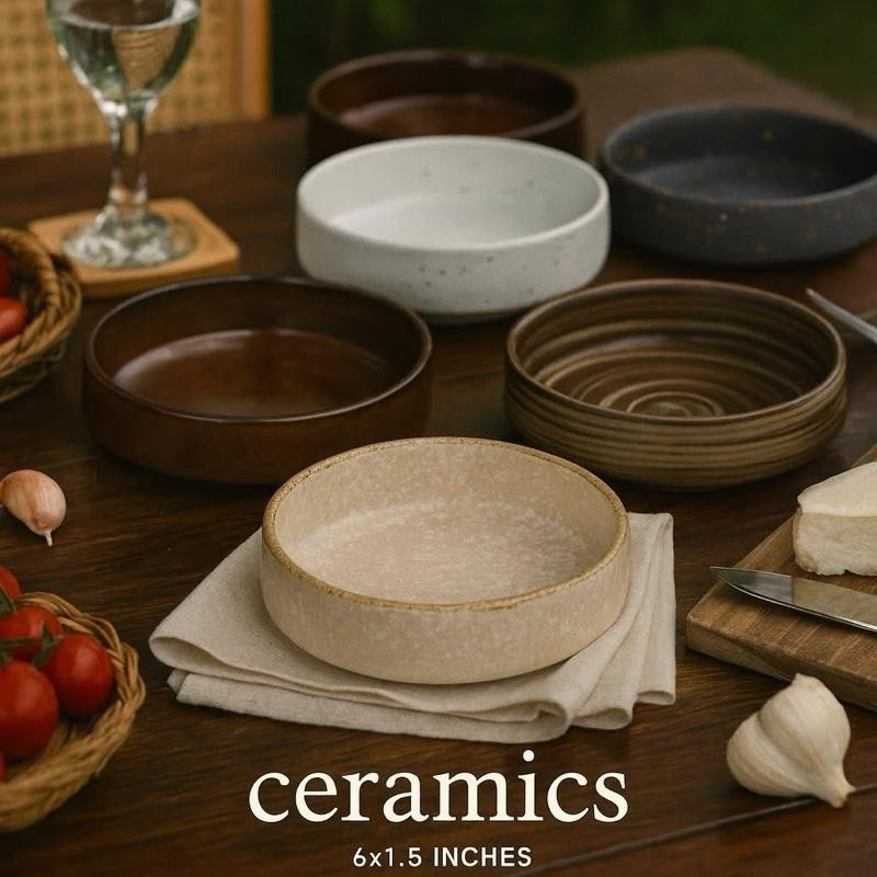 Thai Ceramic ชาม 6 นิ้ว ลึก 1.5 นิ้ว สไตล์ญี่ปุ่น- เข้าเครื่องล้างจาน และรับประกันความปลอดภัยในการใช้งานกับไมโครเวฟ