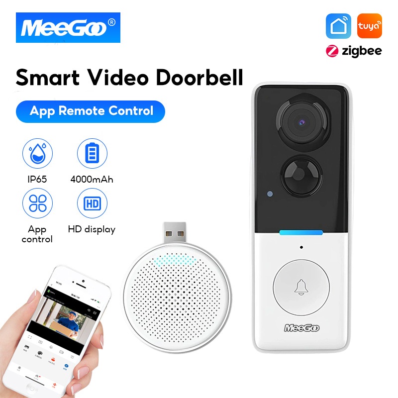 MeeGoo กริ่งประตูไร้สาย Smart Doorbell วิดีโอHDเรียลไทม์ รองรับแอพโทรศัพท์มุมมองระยะไกล Wifiออดประตู