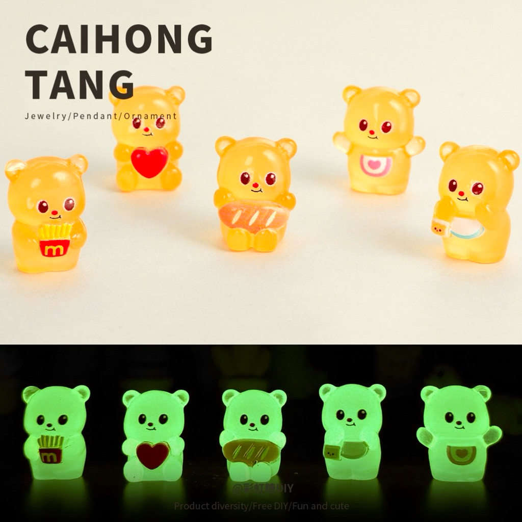 (50 ชิ้น) เรซิ่นตุ๊กตาหมีส้มน่ารัก 3D เรืองแสง และแบบทึบ อุปกรณ์ตกแต่งDIY พร้อมส่งในไทย
