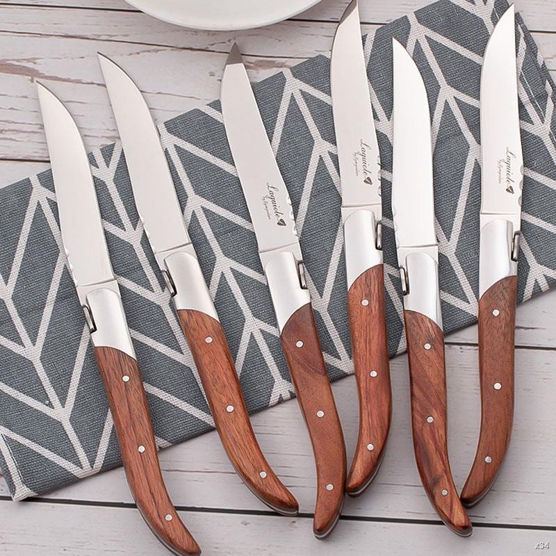 มีดสเต็ก  8.25'' Laguiole Steak Knives Rose Wood Dinner Knifes Japanese Cutlery Wooden Dinnerware Set Xmas Resta