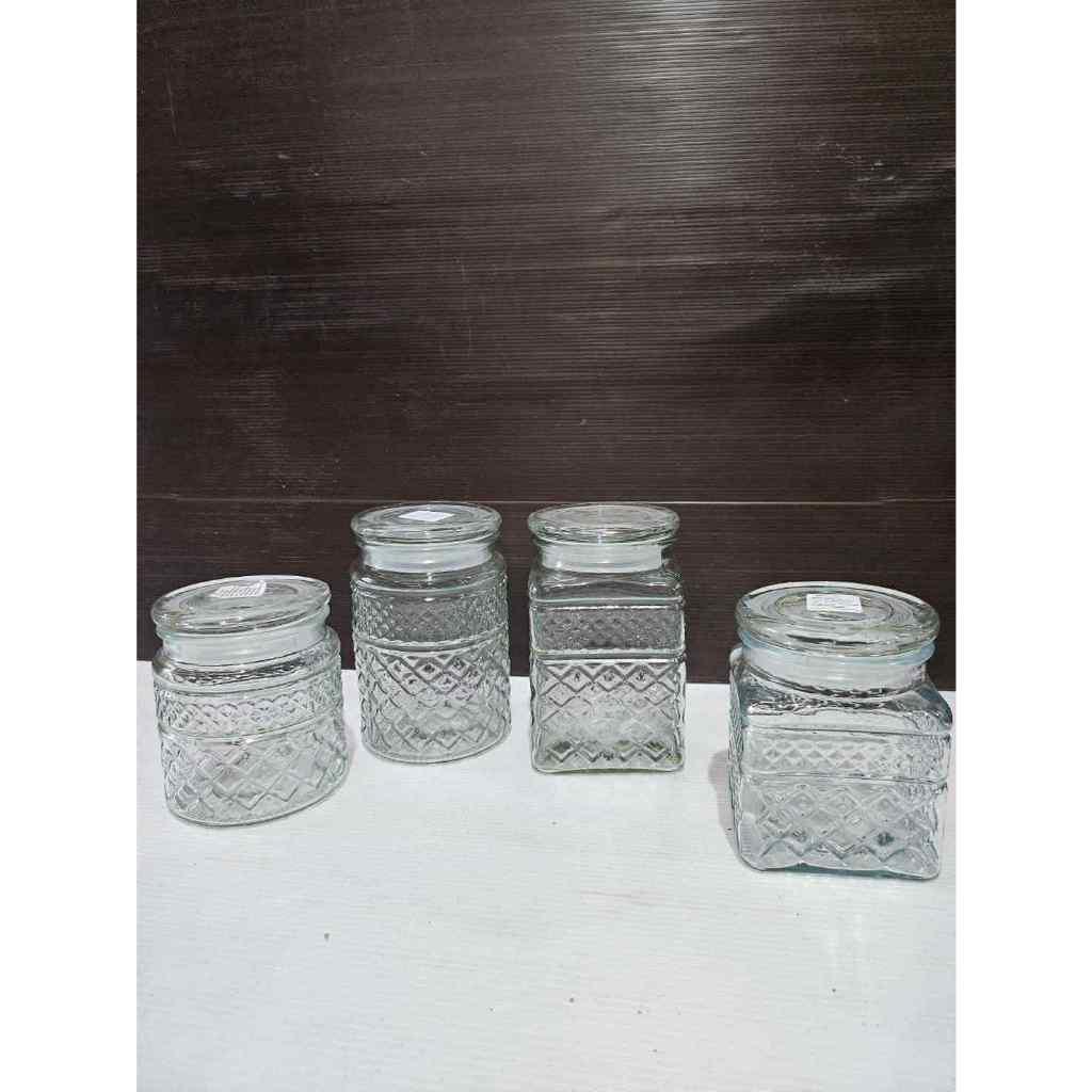 โหลแก้ว  ทรงสี่เหลี่ยม/ทรงกลม  ลายเพชร ดีไซน์สวยคลาสสิก 550ml./750ml.(สินค้าส่งจากไทย)