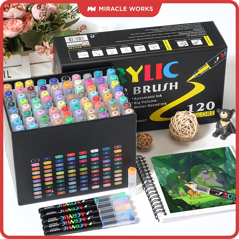 MW ปากกาอะคริลิค 60/80/120 สี ปากกามาร์กเกอร์อะคริลิค Acrylic marker กันน้ำ หมึกพิมพ์เนียน หัวนุ่ม อ