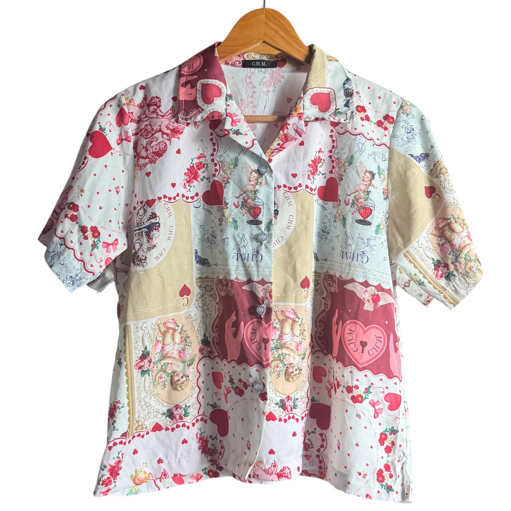 [ มือ2 ] เสื้อครอปคอปกพิมพ์ลาย แบรนด์ CHM