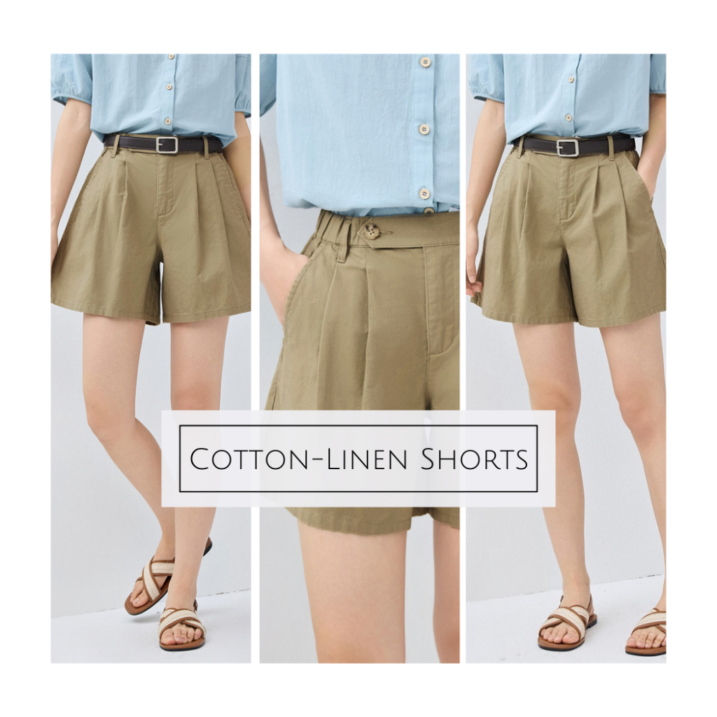 GIORDANO (Online Exclusive) กางเกงขาสั้นผู้หญิง Women's Linen-Cotton Shorts 13405221 B1