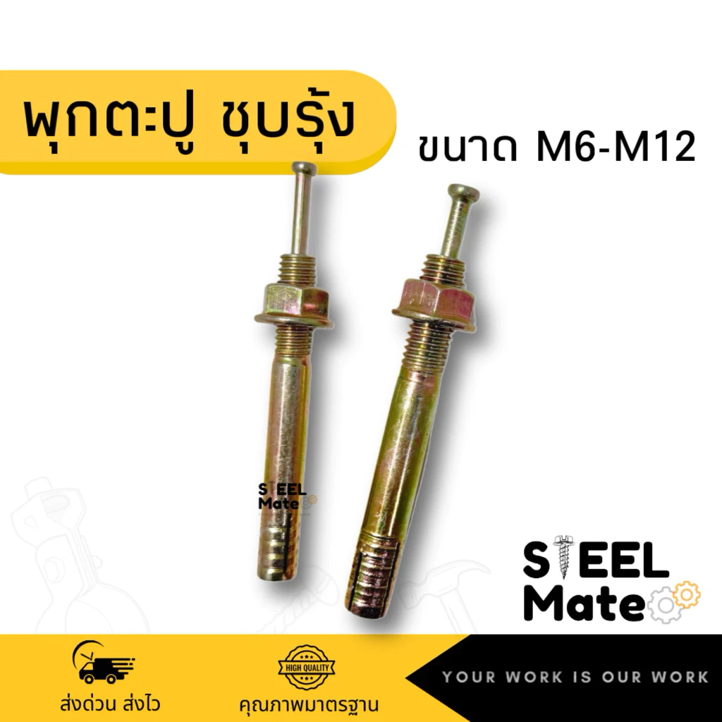 พุกตะปู พุกยึดลิฟท์ พุ๊กตะปูชุบรุ้ง ขนาด M6-M12 ใช้ยึดโครงสร้าง