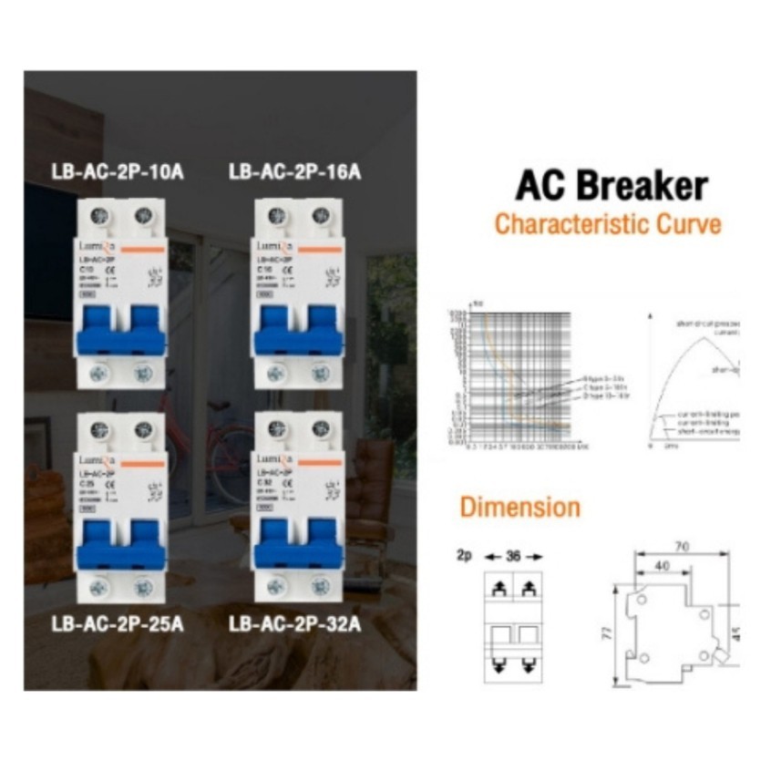 Lumira เบรกเกอร์ MCB AC 2P 220-415V ป้องกันกระแสไฟลัดวงจร AC Miniature Circuit Breaker - รูปที่ 4