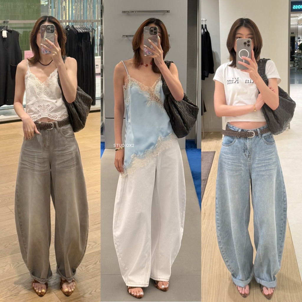 📌📌 พร้อมส่ง ครบสี S M L XL 2XL 3XL #N9009 x2 BARREL WASHED JEANS กางเกงขาโค้ง กางเกงยีนส์ขาโค้ง