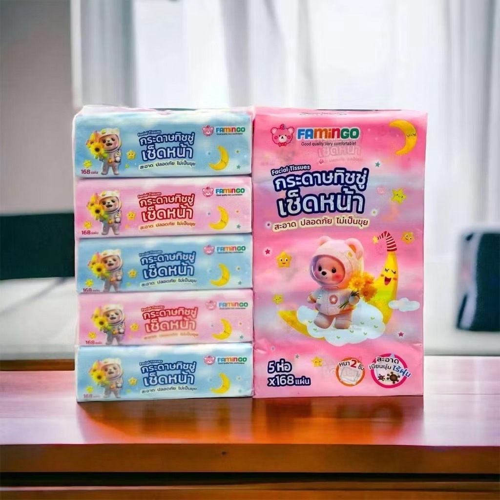 (2หิ้ว) กระดาษทิชชู่ลายหมีอวกาศน่ารัก 1ห่อมี168แผ่น แบบยาว แผ่นใหญ่ ไม่เป็นขุย