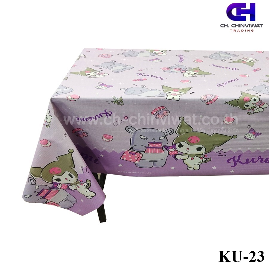 ปูโต๊ะหลังผ้า ยาว 2 เมตร ลิขสิทธิ์แท้ ลาย Kuromi (KU-23) สีม่วง เนื้อเหนียว ทนทาน กันน้ำ กันลื่น by Plasdesign