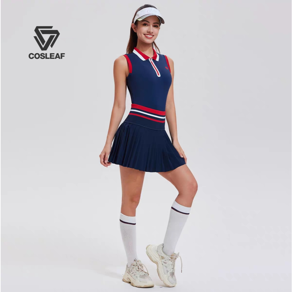 Cosleaf cooling fabric เสื้อโปโลกอล์ฟผู้หญิง แขนกุดทรงสลิมฟิตมีซิปครึ่งตัว เนื้อผ้าเย็นนิ่มสบายแห้งไวยืดดหยุ่นได้ดี