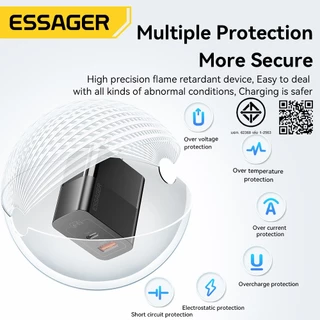 Essager 33W แท่นชาร์จผนังชาร์จ Gan USB ชนิด C สองพอร์ต QC PD 3.0ชาร์จเร็วสำหรับโทรศัพท์แผ่นแล็ปท็อป IP