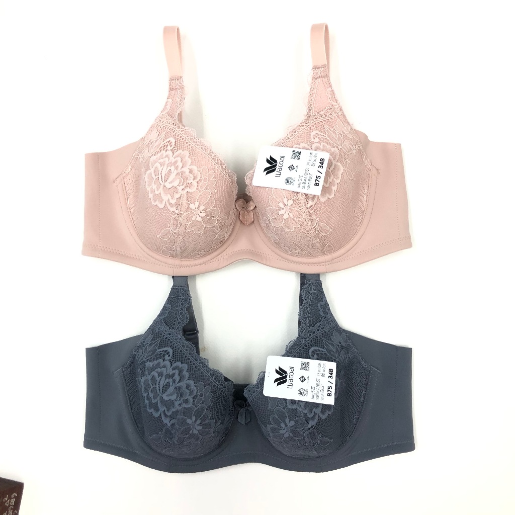 เสื้อใน Wacoal Basic Bra รุ่น WB9927 ชุดชั้นใน วาโก้ สีเบจ สีเทาเข้ม เต้าลูกไม้ เก็บทรงกระชับ เก็บเนื้อด้านข้าง ไร้ขอบ