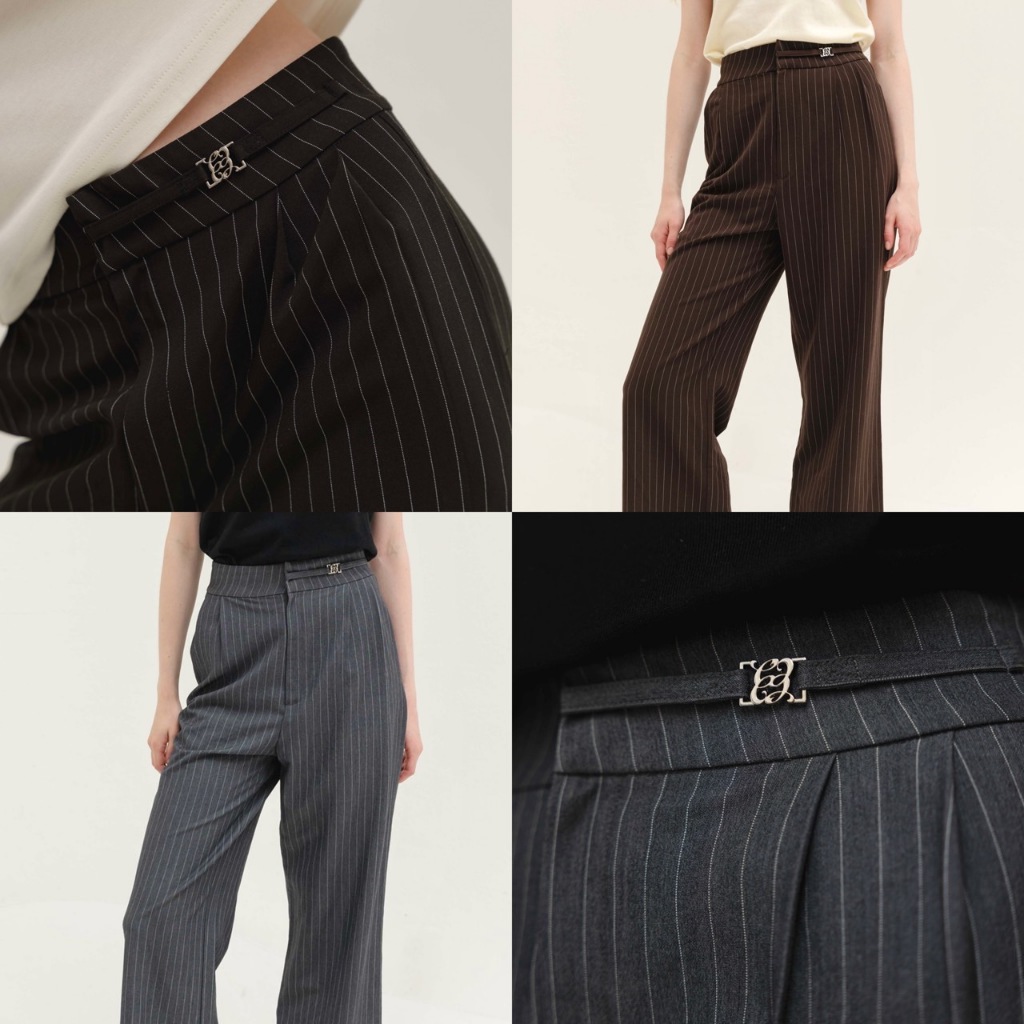CHUUCHOP - (XS-4XL) Nyla Striped Pants กางเกงสแลคขายาวลายทาง (C8421)
