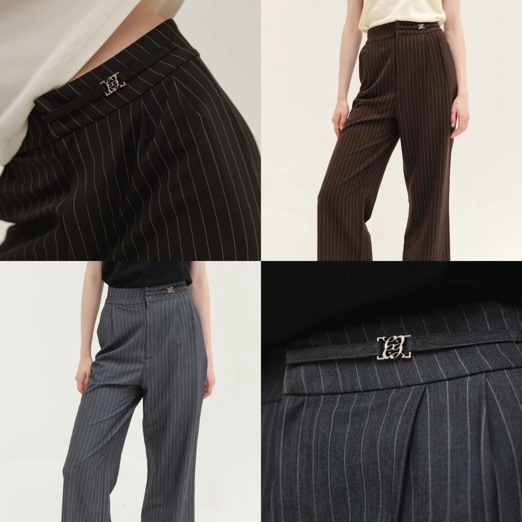 CHUUCHOP - (XS-4XL) Nyla Striped Pants กางเกงสแลคขายาวลายทาง (C8421)