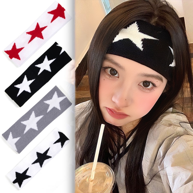 ยางรัดผม กีฬา ที่คาดผมกีฬายืดหยุ่นลายดาวย้อนยุคทุกเพศ Y2K เกาหลี เครื่องประดับแฟชั่นS1511