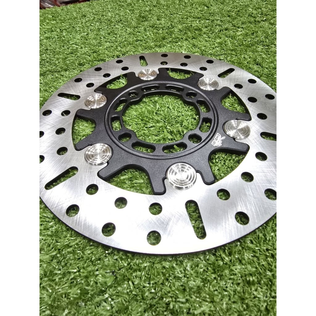 จานหน้าเวฟขนาด220มิลสีดำโชบิลายใหม่หมุดเลส เจาะใบตรง