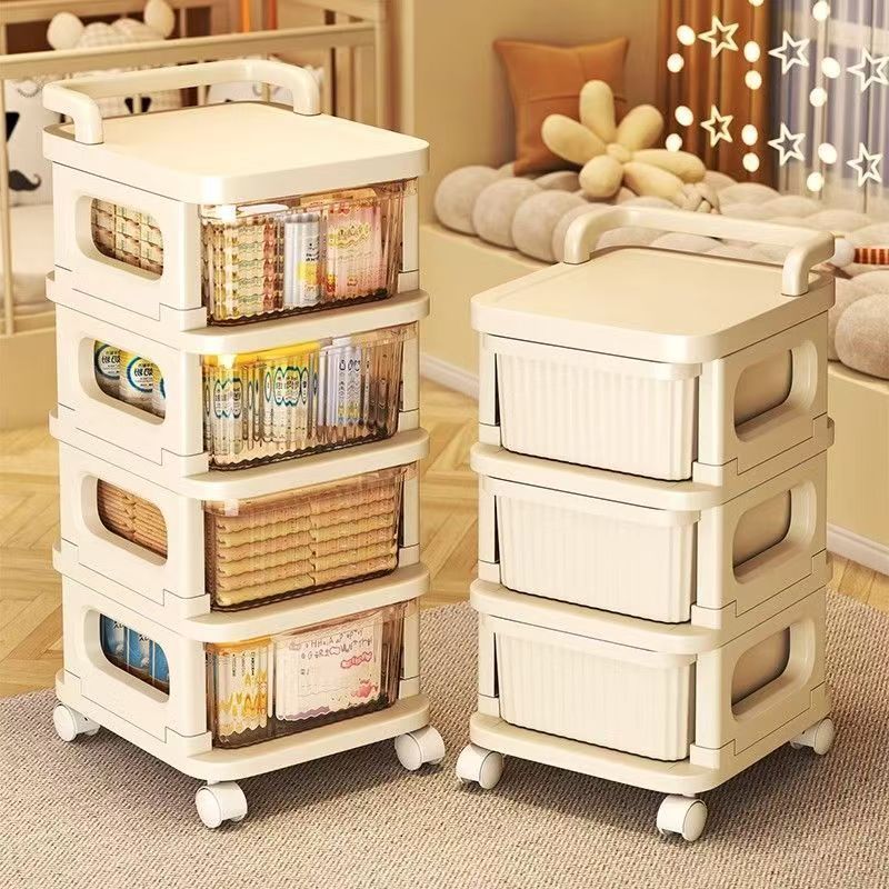 MULI ชั้นวางของ แบบโปร่งใส+สีครีม 2-5 ชั้น มีล้อ รับน้ำหนัก120KG กันน้ำ กันชื้น เหมาะสำหรับบ้านและออฟฟิศ