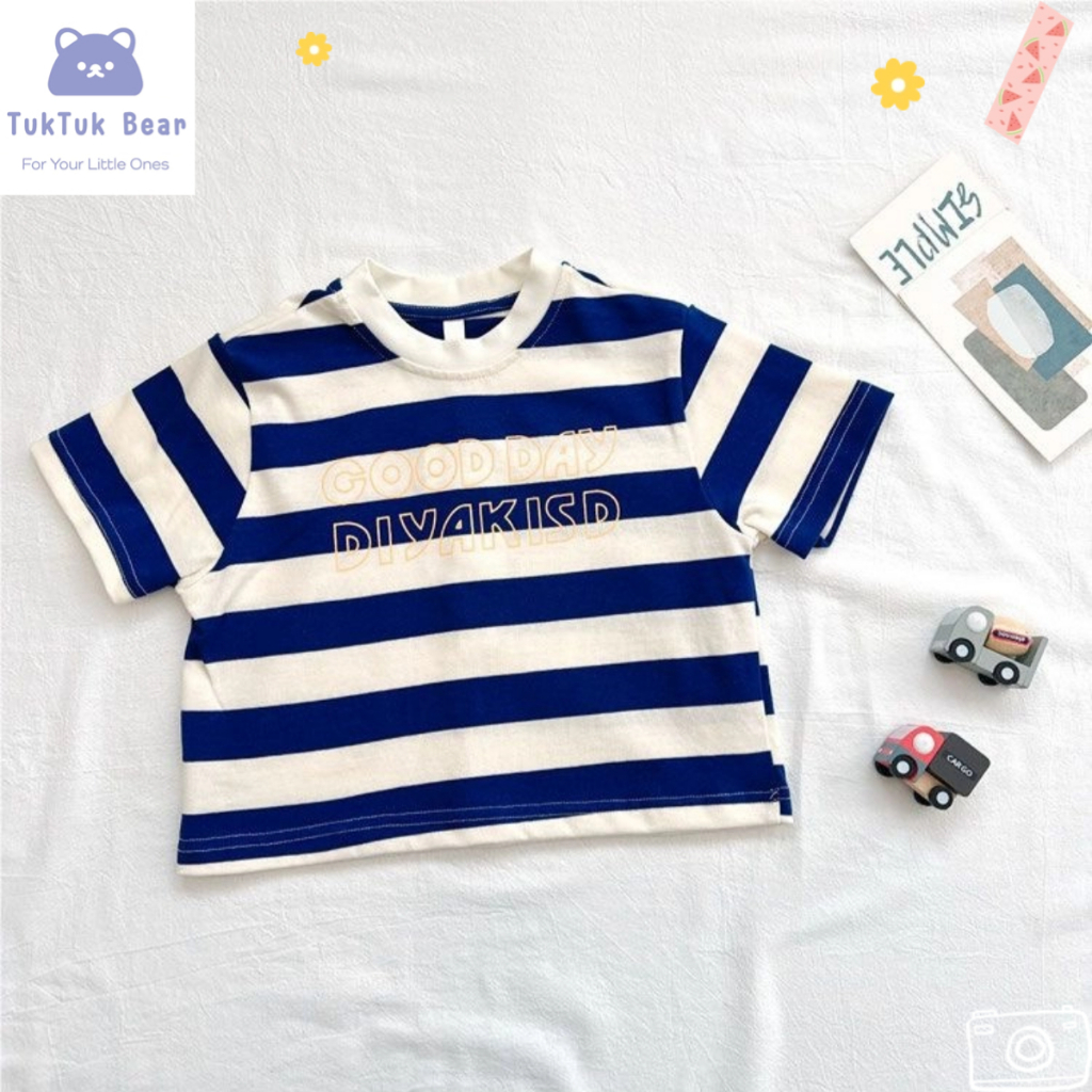 เสื้อยืดคอกลมแขนสั้นเด็ก ลายทาง 1-12 ขวบ พร้อมส่ง