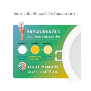 โคมไฟดาวไลท์ ฝังฝ้า Led Downlight Colour Switch Emit Anti Glare ไม่แยงตา (3in1)(มี3แสงใน1โคมโดยกดสวิตช์3ครั้ง)Lamptanแท้