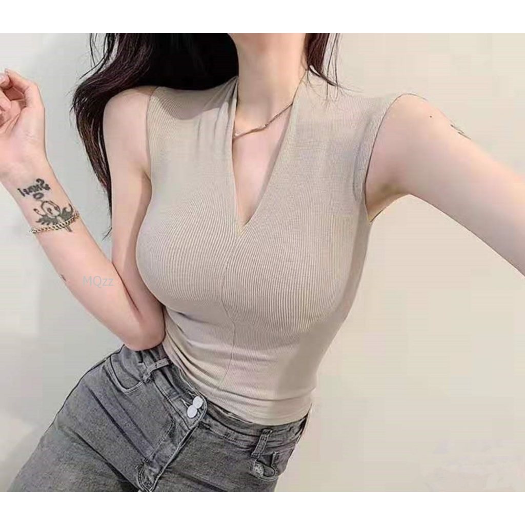 MQzz4289 *พร้อมส่ง* เสื้อไหมพรมแขนกุด คอวี หลากหลายสี เซ็กซี่มากก Free Size - รูปที่ 6