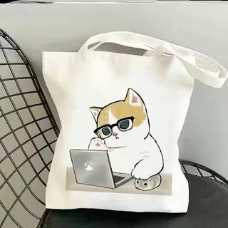 กระเป๋าผ้า มินิมอล 12 ลายแมว ขนาด 34*37cm Tote Bag TT-232